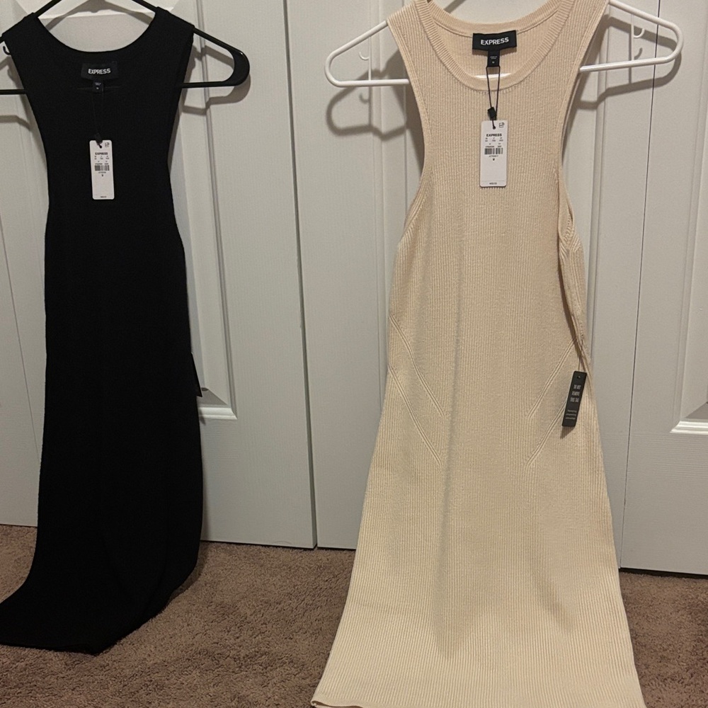 Express Cream Ribbed Midi Dress - Picture 7 of 8